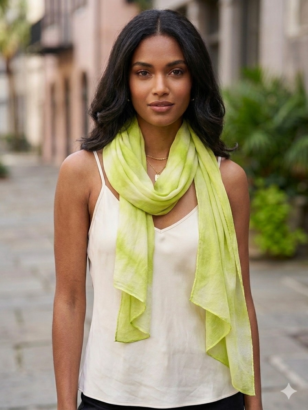 Eileen Fisher Lime Sheer Long Scarf Wrap - Picture 3 of 6